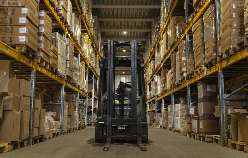 Forklift in a warehouse